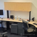 Blonde Height Adjustable Workstation Table w/ Overhead Storage